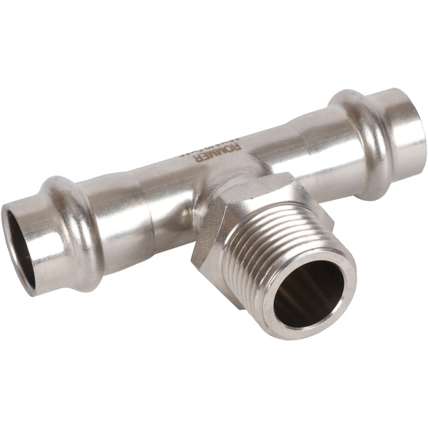 Тройник-переходник ВПр-НР, 28х3/4, из нержавеющей стали прессовой ROMMER