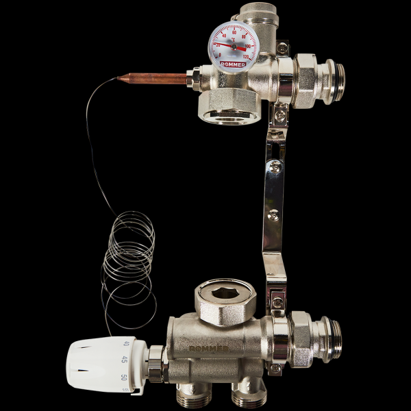 Насосно-смесительный узел с термостатической головкой с выносным датчиком, без насоса ROMMER
