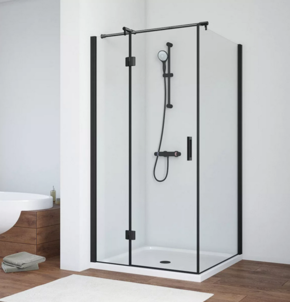 Душевой уголок AFP-Fis NOVO 90*90 02M 01 L, профиль черный матовый, стекло прозрачное